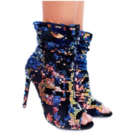 LU BOO Botas De Mujer Con Tacón Alto Elegantes Lentejuelas Iridiscentes Harley multicolor