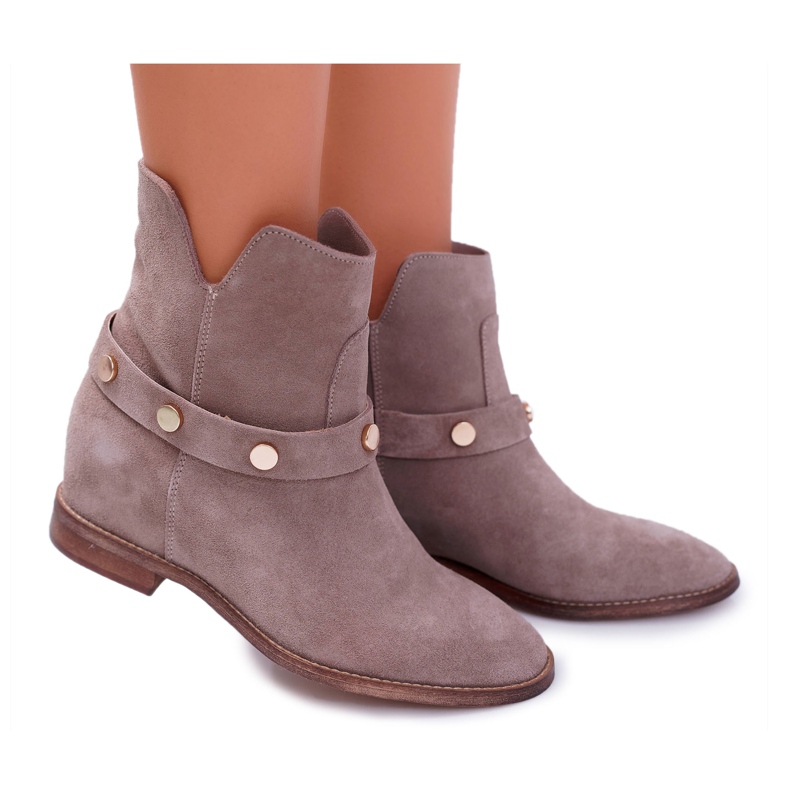 Botas Planas Mujer Laura Messi 1890 Ante Cuero Beige Darmah