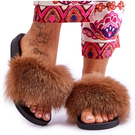 BM Pantuflas de Mujer con Piel Natural Marrón Naturis