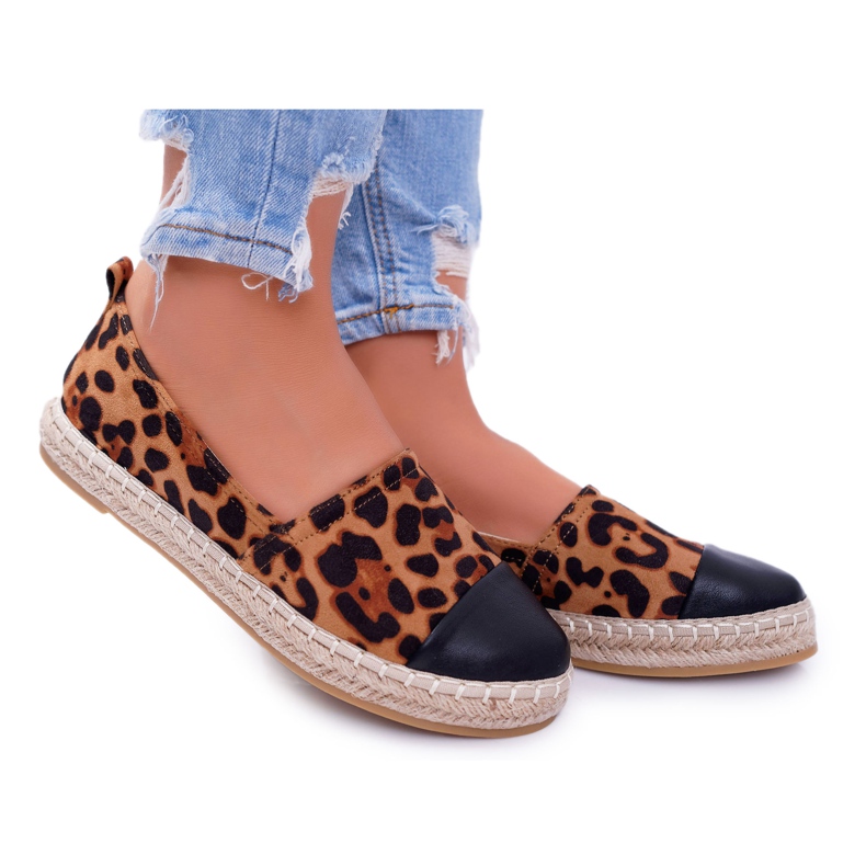 NFR Alpargatas de mujer Leopard Flaty marrón