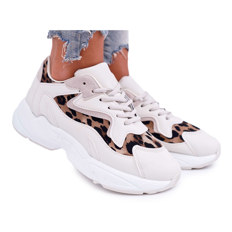FJ1 Zapatillas Deportivas Mujer Beige Leopardo Mezeno blanco marrón