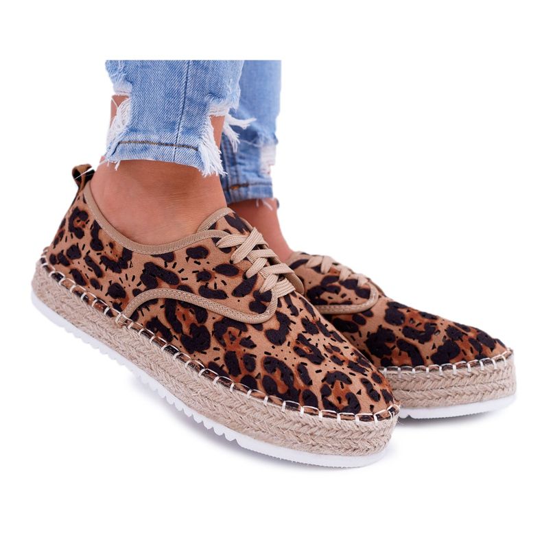 HAN Alpargatas de mujer con cordones ante leopardo MyShoes marrón