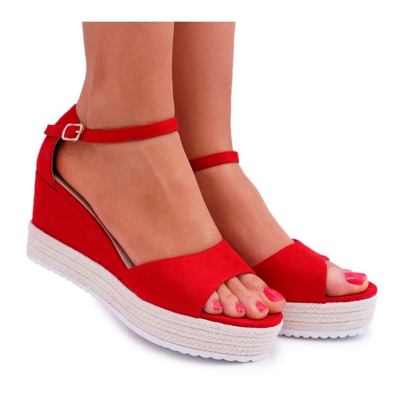SEA Sandalias De Mujer Con Plataforma De Cuña Ante Rojo Delima