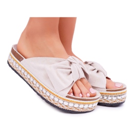 Pantuflas de Mujer Suela Gruesa con Lazos Beige Milady
