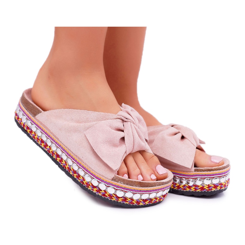 Pantuflas De Mujer Con Lazos De Suela Gruesa Rosa Milady rosado