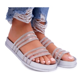 Moow Pantuflas de Mujer con Circonita Plata Larena gris