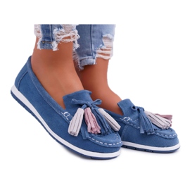 EVE Mocasines de Mujer, Ante con Flecos, Azul Batist