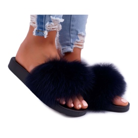Pantuflas de Mujer con Piel Natural Naturis Azul Marino