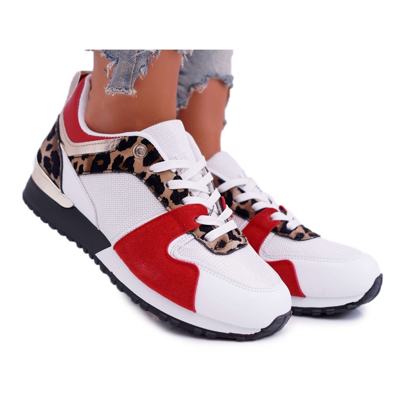 FRJ Zapatillas Deportivas Mujer Malla Ante Leopardo Merido blanco rojo