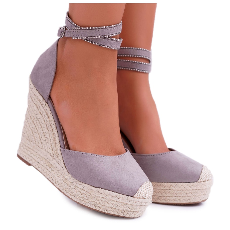 FRBS Sandalias De Mujer Con Cuña De Lino Gris Canterola