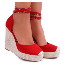 FB2 Sandalias De Mujer Con Cuña De Lino Rojo Canterola