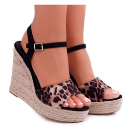 Sandalias De Mujer Con Cuña De Lino Leopardo Girenn marrón