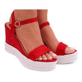 BUGO Sandalias De Mujer Con Cuña De Lino Rojo Liviana BUGO Sandalias De Mujer Con Cuña De Lino Rojo Liviana