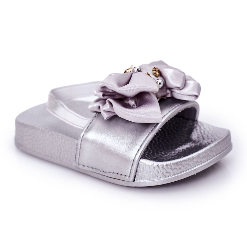FRROCK Chanclas Infantiles Niña Lazo Perla Plata Senari gris