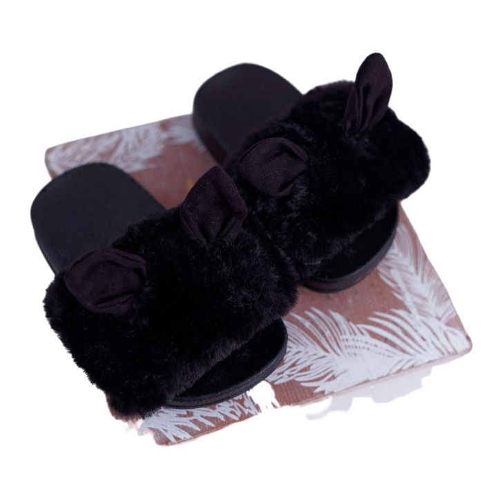 FRROCK Pantuflas Infantiles Con Piel Y Daños Thoa Negra negro