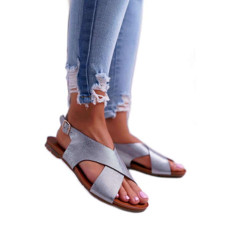 Sandalias Mujer Piel Planas Laura Messi Plata 1960 gris