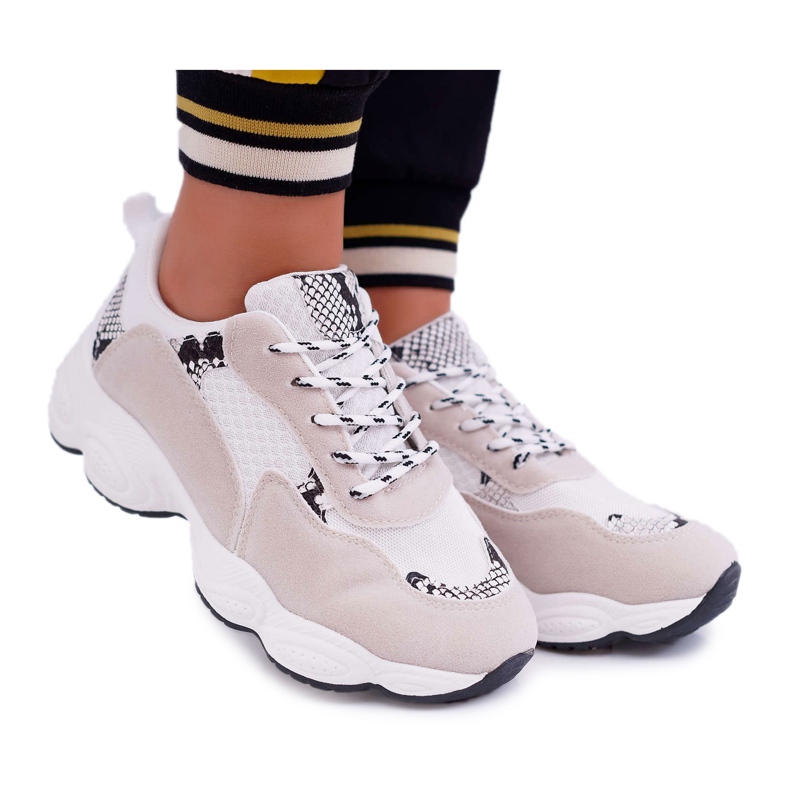 NFR Zapatillas Deportivas de Mujer Gamuza Blanca Piel de Serpiente Lollipop blanco gris