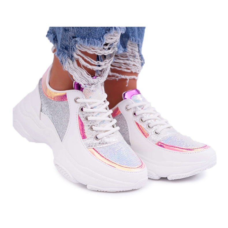 Zapatillas Deportivas Mujer Suela Gruesa Glitter Blanco Ranea gris