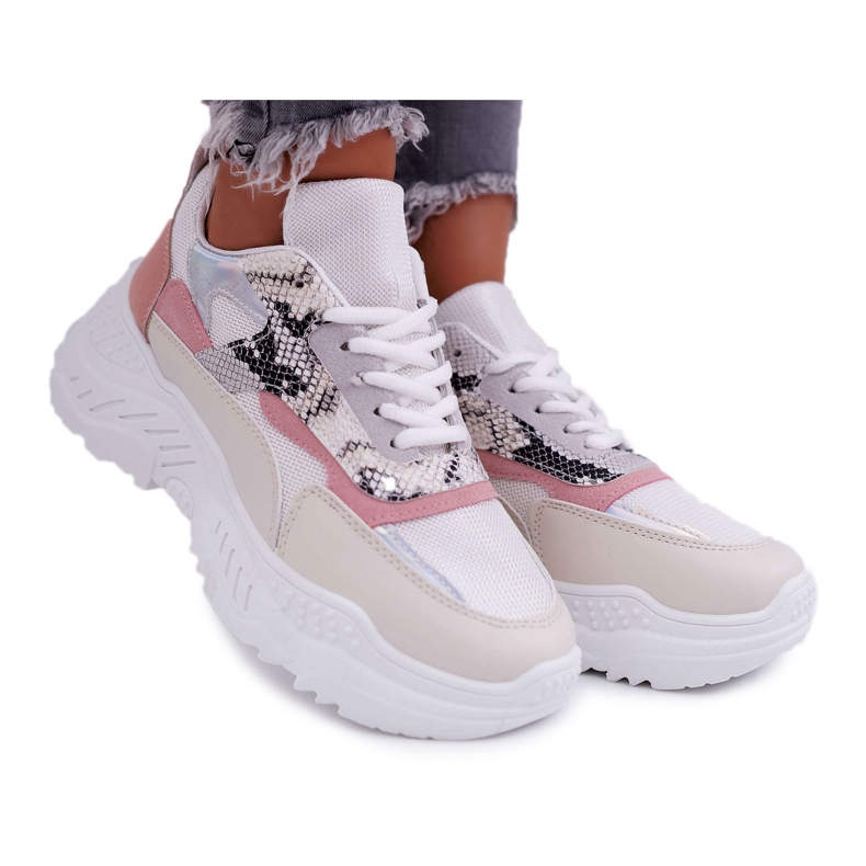 Zapatillas Deportivas Mujer Suela Gruesa Serpiente Blanca Sevana blanco gris multicolor