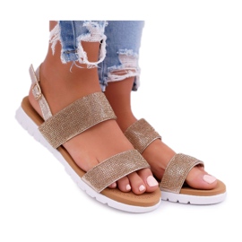 Sandalias doradas con circonita cúbica para mujer Lu Boo Perfect dorado