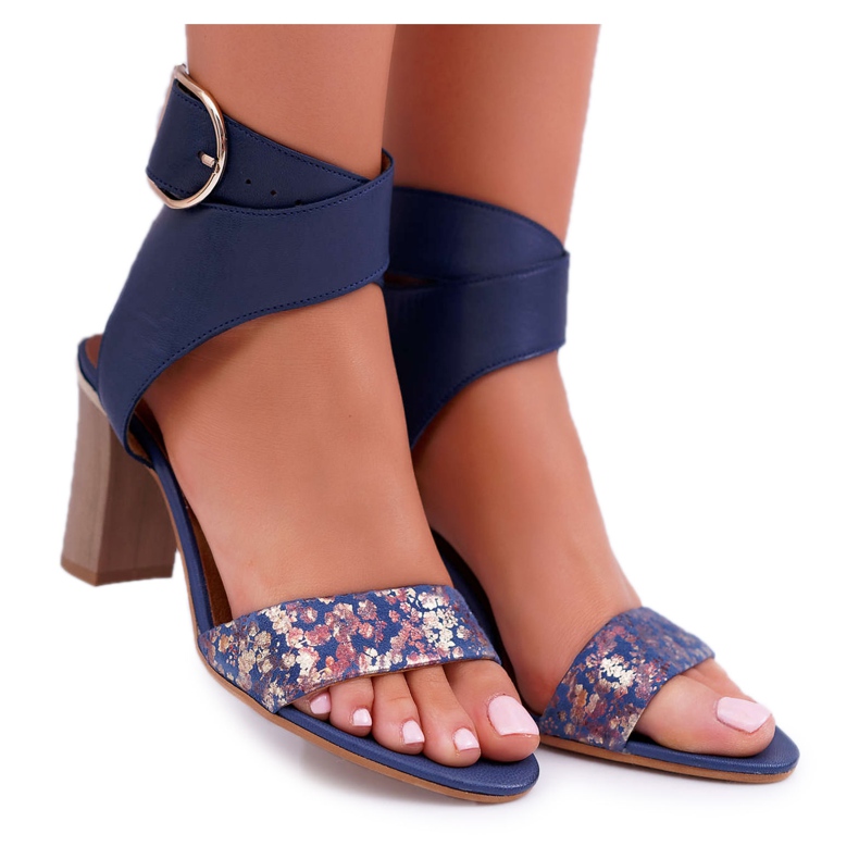 Sandalias Mujer Piel Maciejka En Tacón Azul Marino 03597