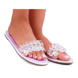 Pantuflas De Mujer Con Zirconia Cúbica Lu Boo Petrol Silver Mediana gris