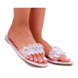 Pantuflas De Mujer Con Zirconia Cúbica Lu Boo Petrol Pink Mediana rosado