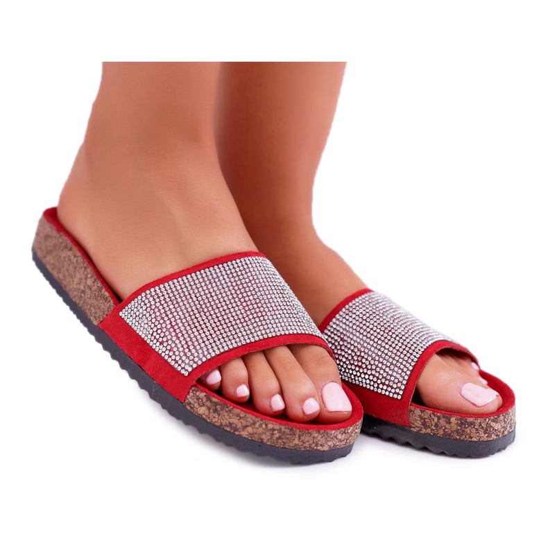 PS1 Pantuflas de Mujer en Corcho con Cristales rojo