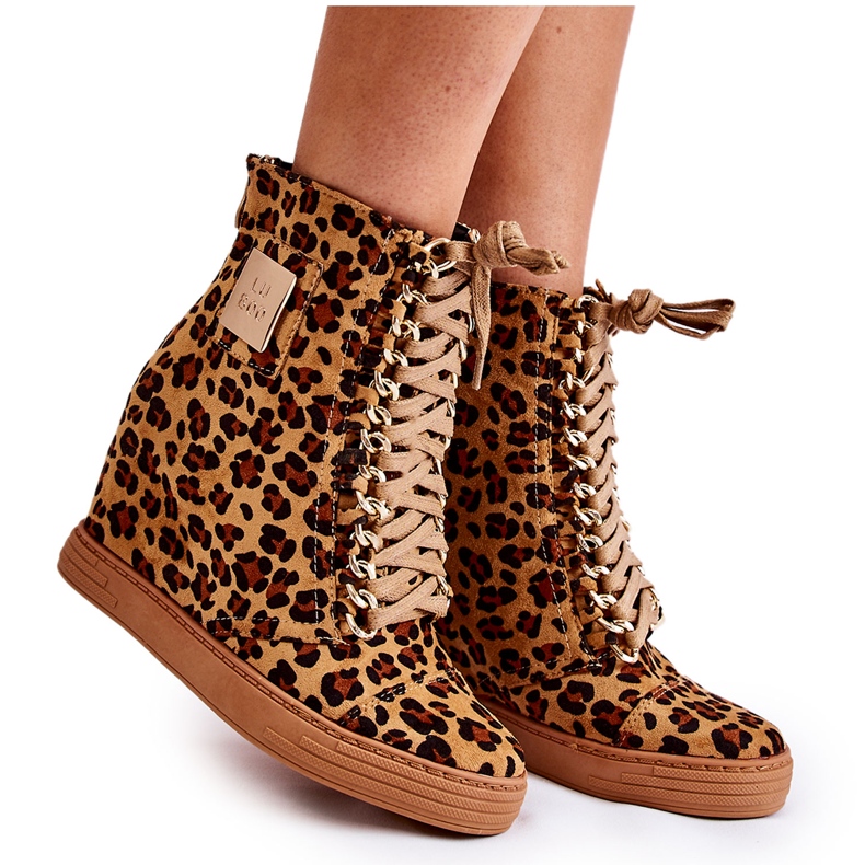 Zapatillas de Mujer Lu Boo Gold Chain Suede Leopard Monica beige marrón