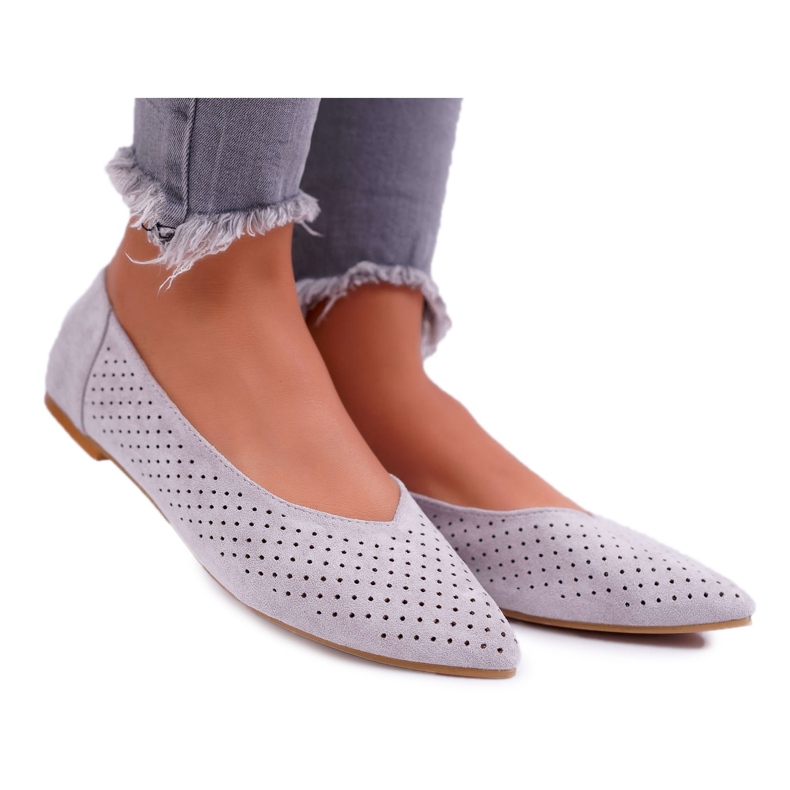 Bailarinas Mujer Lu Boo Calado Gris Postre