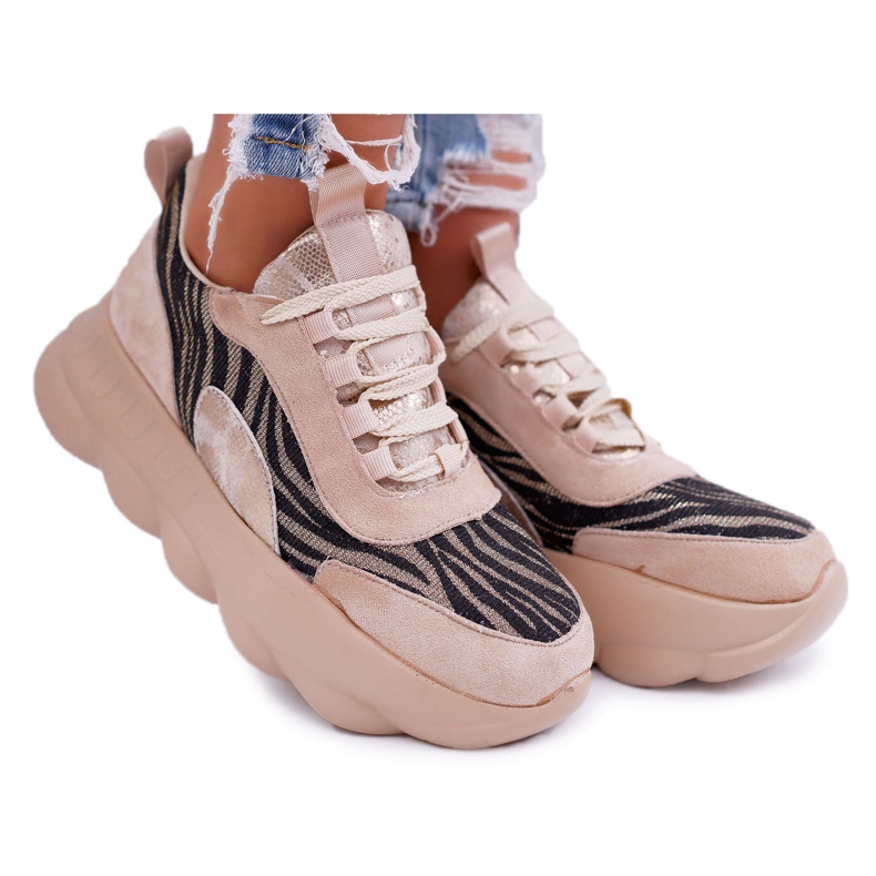 Zapatos Deportivos Mujer Lu Boo Suela Gruesa Beige ¡Pruébalo!