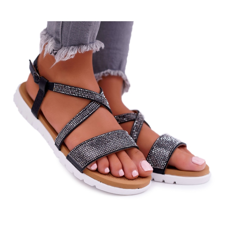 Sandalias de Mujer Lu Boo con Zirconia Cúbica 406-5 Black Stella negro