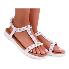 Sandalias blancas Lu Boo para mujer con tachuelas de mariachi blanco