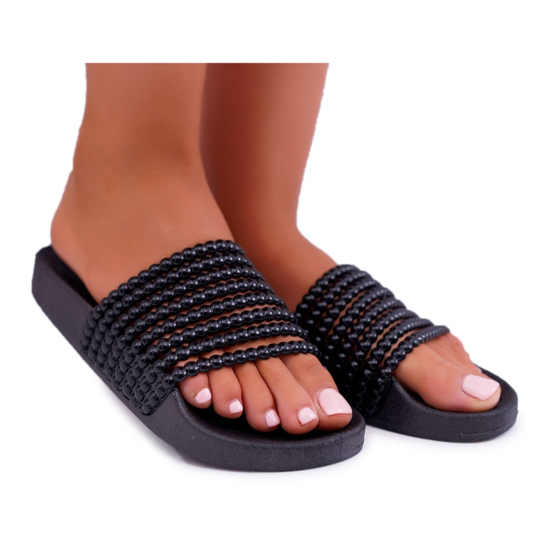 Pantuflas de Mujer con Elavi Negro con Cuentas Pantuflas de Mujer con Elavi Negro con Cuentas