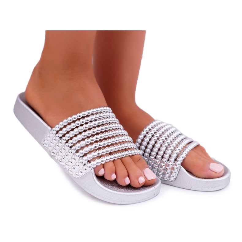 Pantuflas de Mujer con Elavi Plateado con Cuentas gris