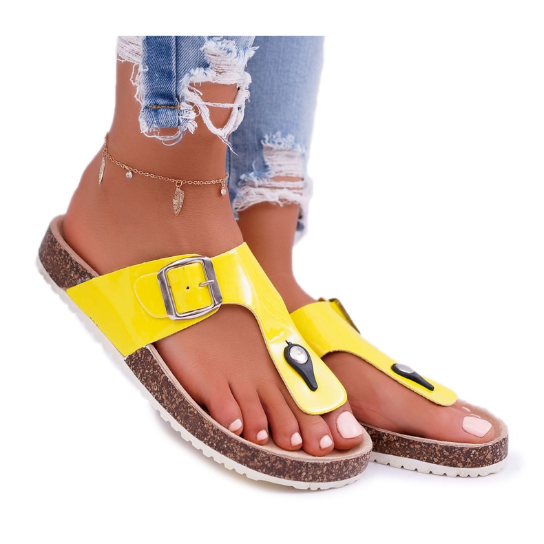 SEA Pantuflas De Mujer Chanclas Sobre Corchos, Paleta Amarilla Lacada amarillo