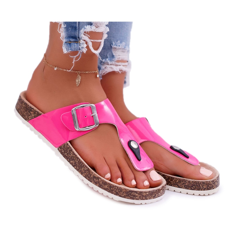 SEA Pantuflas Mujer Chanclas Sobre Corchos Lacado Fucsia Paleta rosado