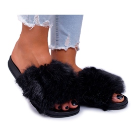 Chanclas para mujeres con pelaje negro Chanclas para mujeres con pelaje negro