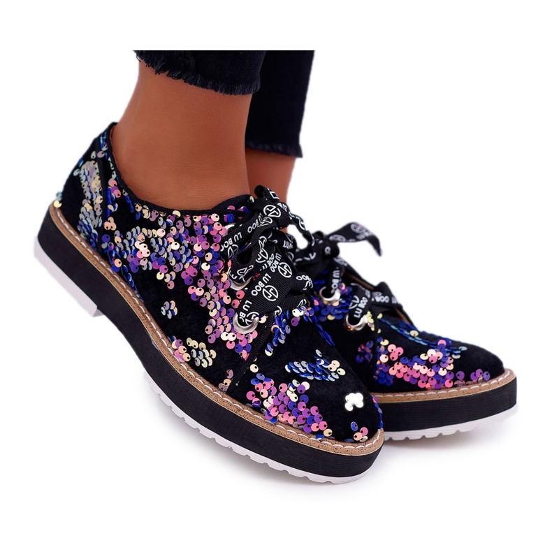 Brogues para mujer Lu Boo Violet Sequins Moonlight negro violeta multicolor