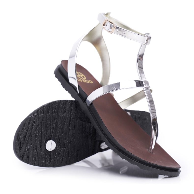 Sandalias de espejo plateadas Lu Boo Roman Japanese Lento gris
