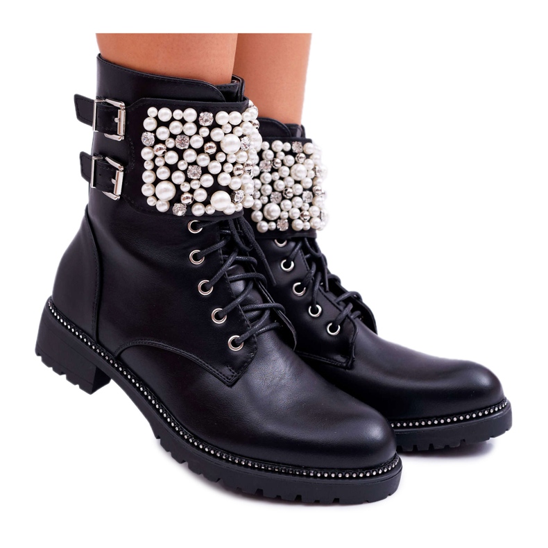 SEA Botas de Mujer con Tacón Plano Militar Negro Bemmer