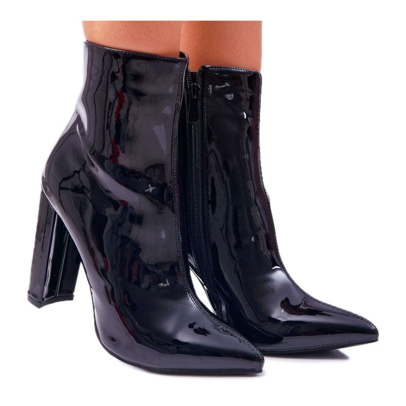 SEA Botas De Mujer Con Tacón Alto Lacado Negro Demens