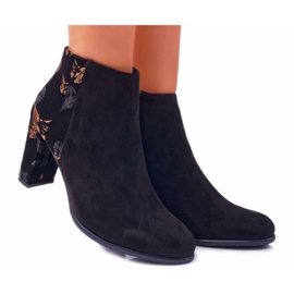 Botas De Mujer Con Tacón Alto Sergio Leone Con Flores Doradas Folk Negro Eros2