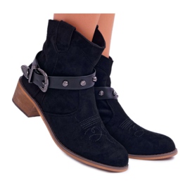 FB2 De Mujer Botas Con Tacón Plano Botas Vaqueras con Hebilla Negro Ewella FB2 De Mujer Botas Con Tacón Plano Botas Vaqueras con Hebilla Negro Ewella