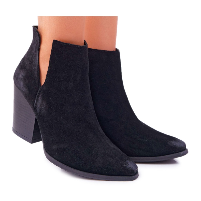 Mujer Primavera Botas Con Tacón Alto Cuero Ante Negro Nicole 2430