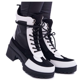HAN Botas altas con cordones Ridley para mujer blanco negro