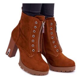 FRERY Botas de mujer de tacón alto con cremallera decorativa en Suede Camel Imagine marrón