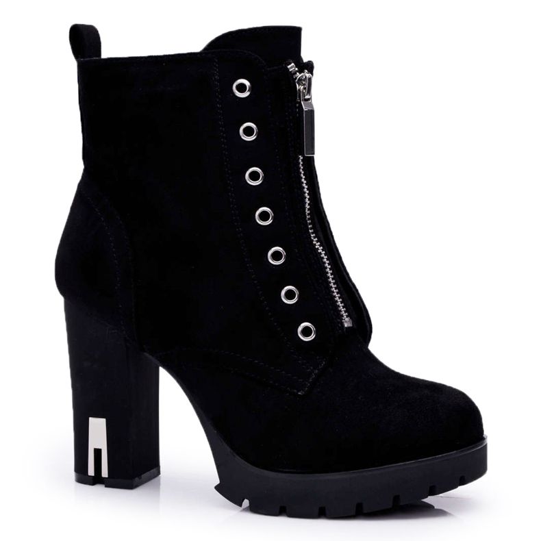 FRERY De Mujer Botas En El Tacón Con Cremallera Decorativa Ante Negro Imagine