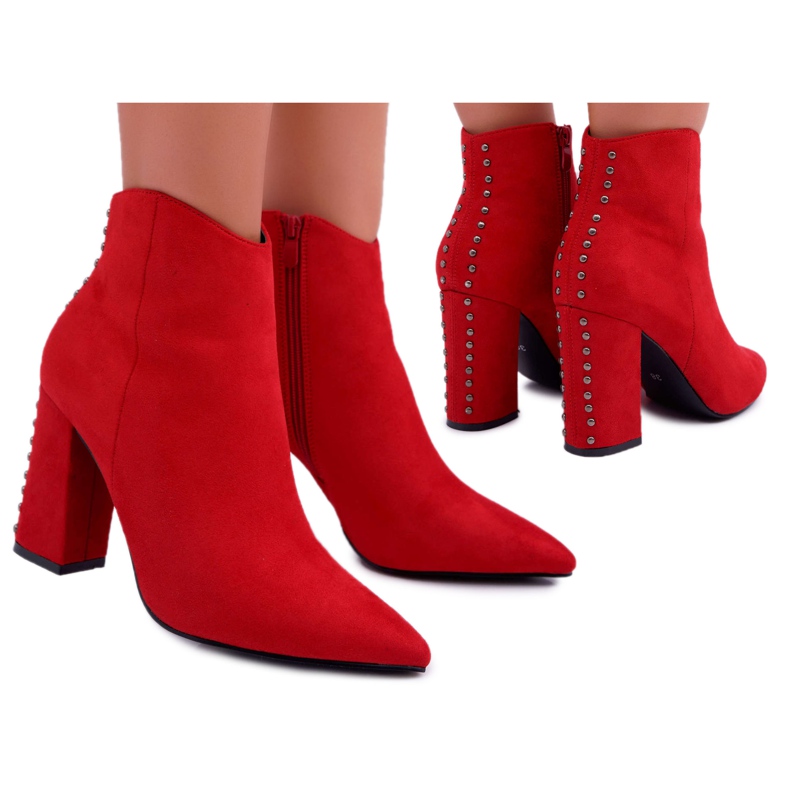 PS1 Botas De Mujer De Tacón Alto Con Remaches En Spitz Rojo Snack PS1 Botas De Mujer De Tacón Alto Con Remaches En Spitz Rojo Snack