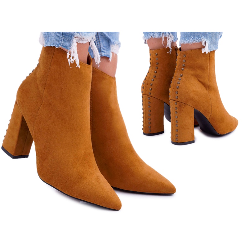 PS1 Botas De Mujer De Tacón Alto Con Remaches En Spitz RB23P Camel Snack marrón